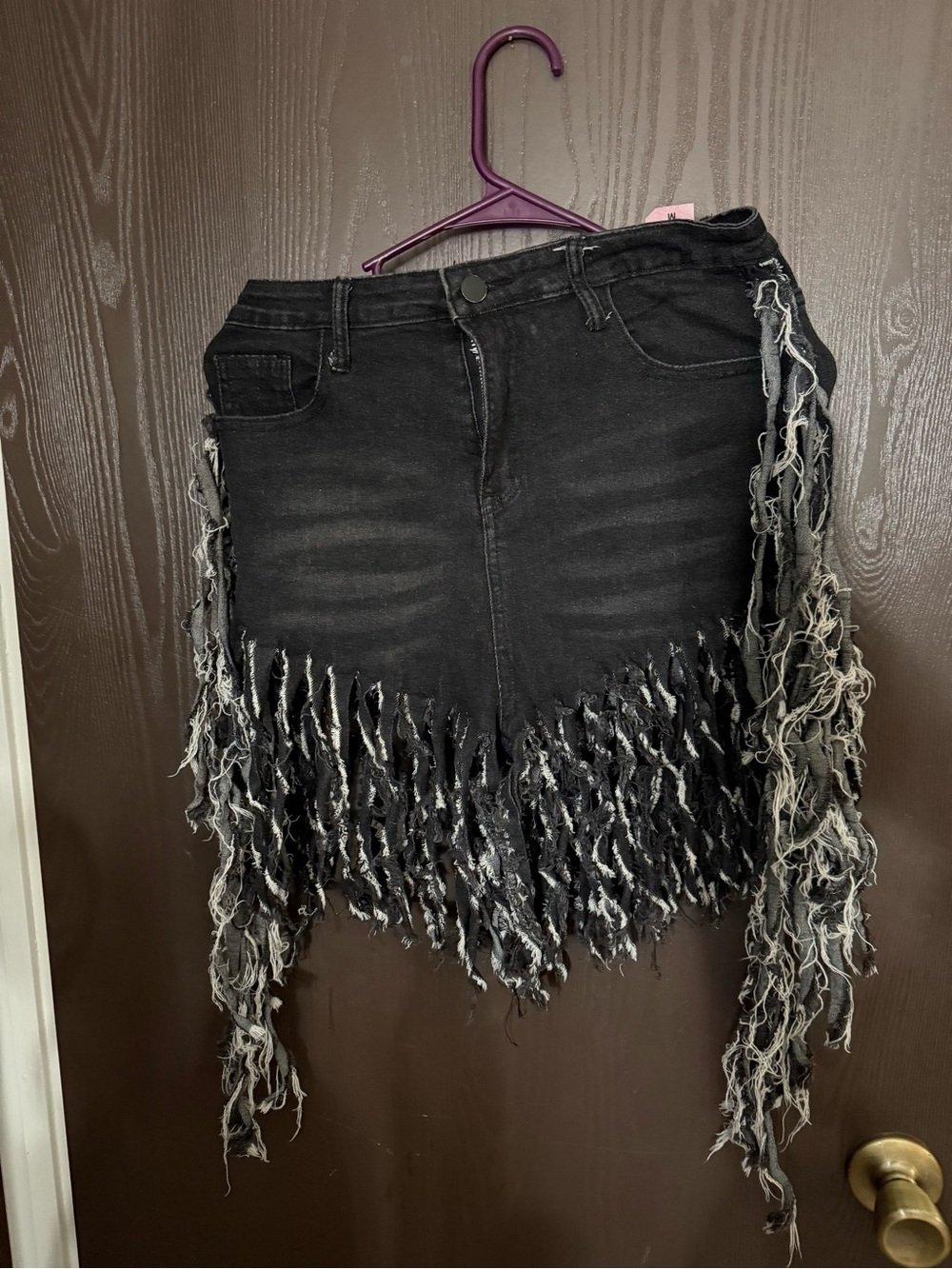 Black Fringe Denim Shorts - Women